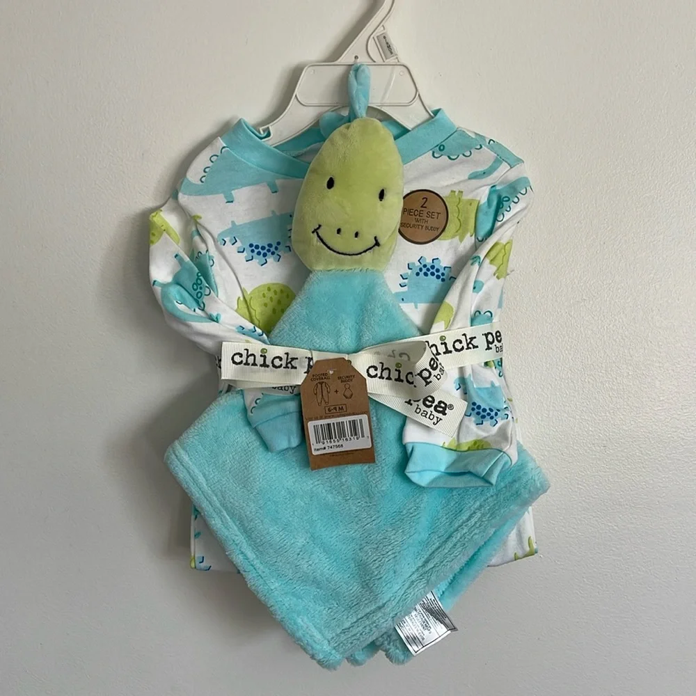 Chick Pea Baby Footed Coverall Onesie Bodysuit & Security Buddy 2-Piece Set